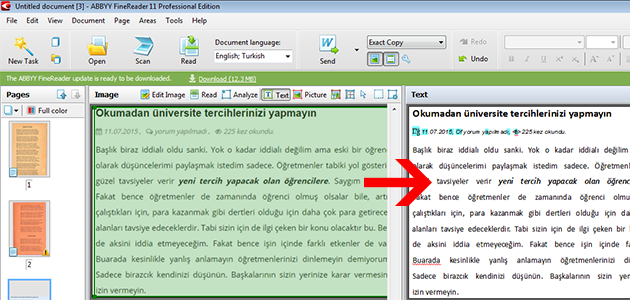 abbyy finereader ile resmi yazıya çevirme