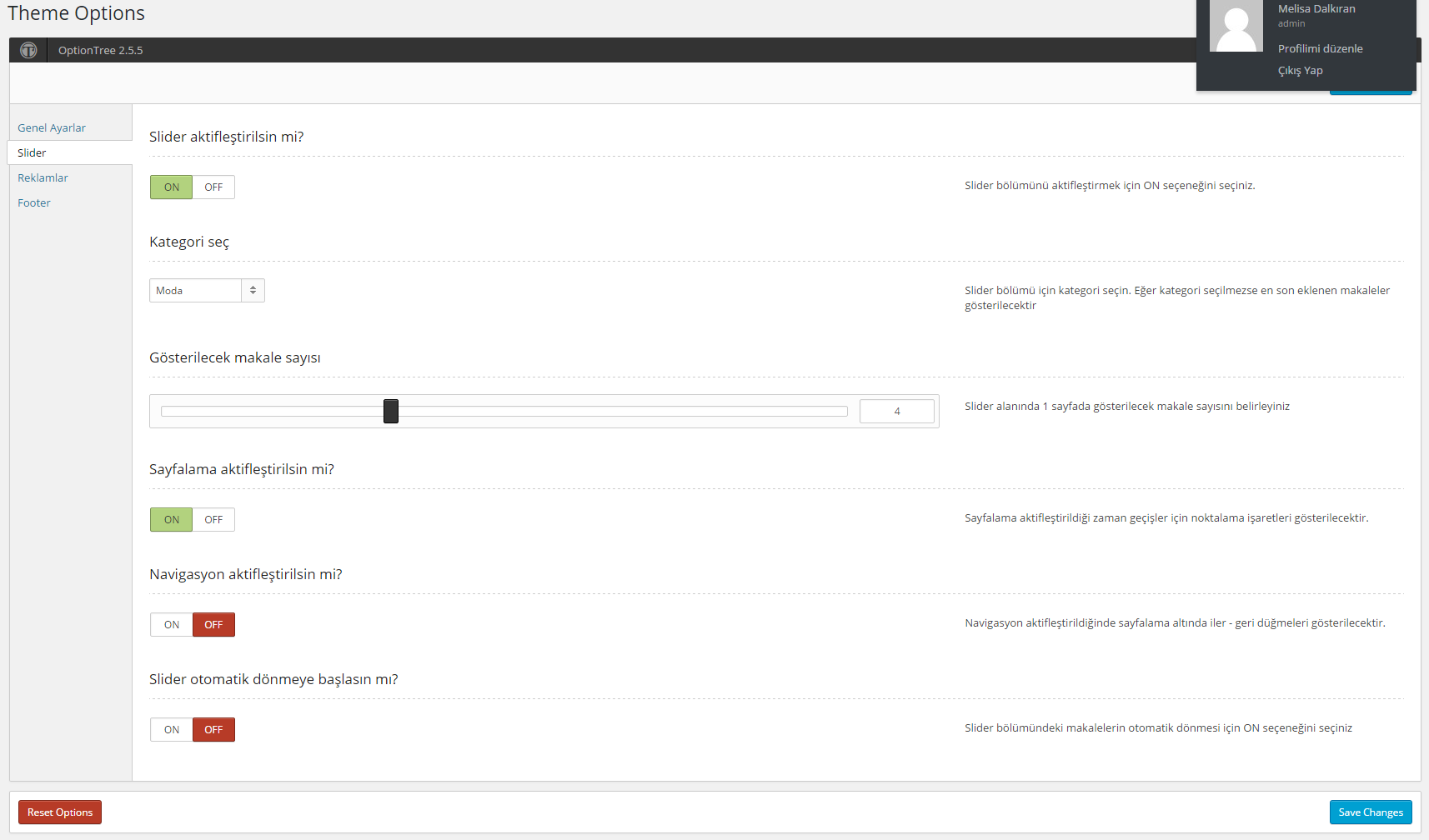 SMDV1 wordpress theme options panel slider