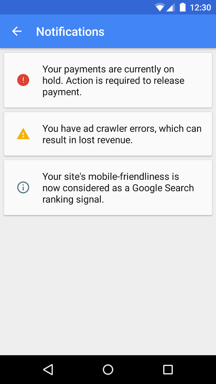 adsense android uygulaması bildirimler