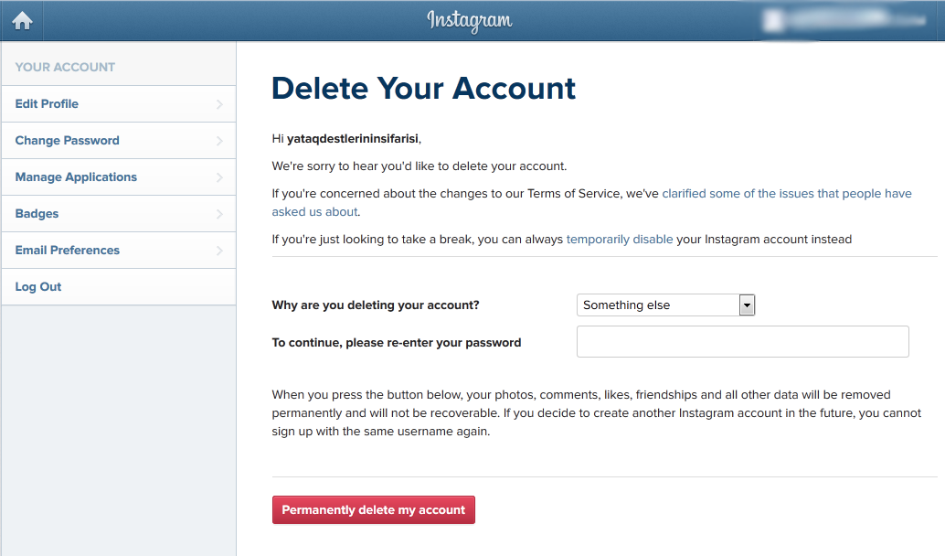 instagram hesap silme işlemi