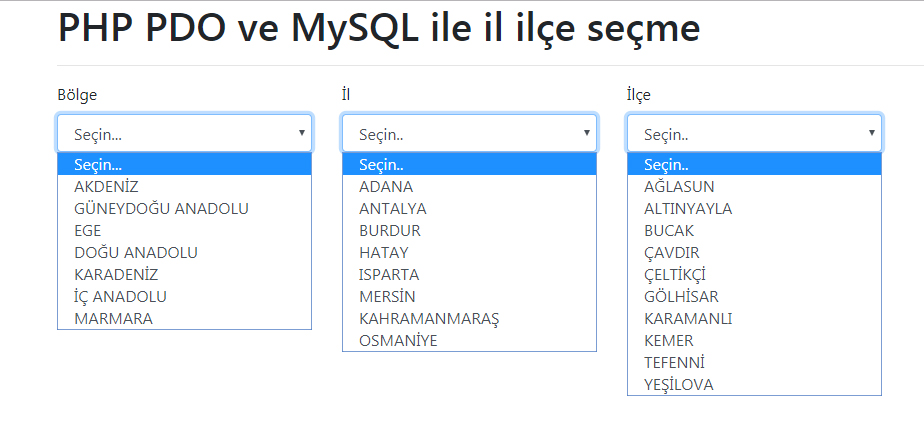 pdo ve mysql ile il ve ile uygulamasi